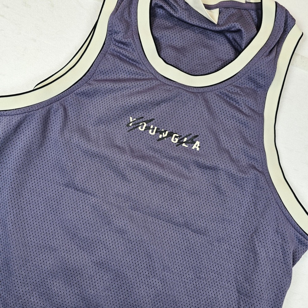 YoungLA Mens Mesh Basketball Jersey XIV Graphic Tank Top Purple Medium